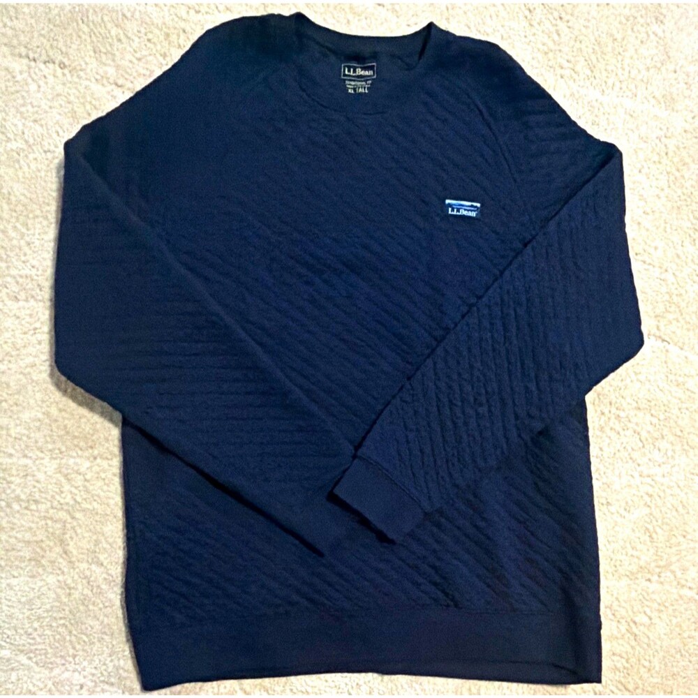 L.L.Bean Traditional Fit Quilted Crewneck Pullover Sweatshirt Logo Black XLT